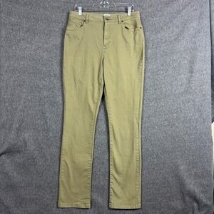 LL Bean Straight Leg Pants Womens 12 Tall Classic Fit Olive Green